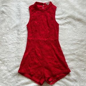 Francesca’s Open Back Red Lace Romper, Size M